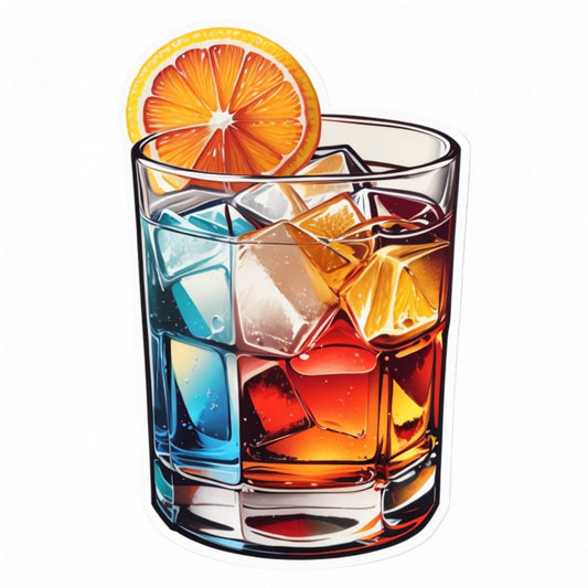 Set 3 bucati, Sticker decorativ, Cocktail old fashion cu gheata, Rezistent la apa, NO980, 6 cm, Multicolor