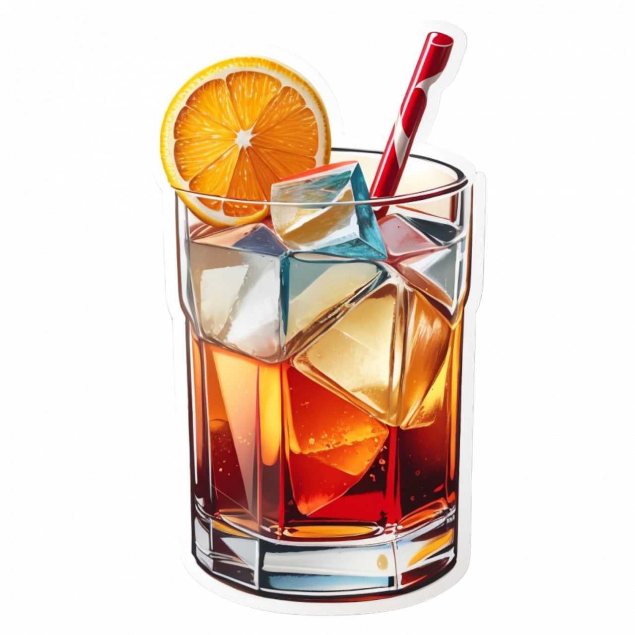 Set 3 bucati, Sticker decorativ, Cocktail old fashion pahar cu pai, Rezistent la apa, NO981, 6 cm, Multicolor