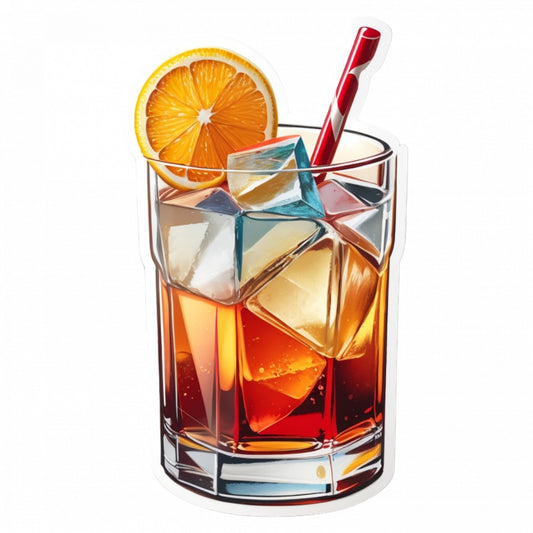 Set 3 bucati, Sticker decorativ, Cocktail old fashion pahar cu pai, Rezistent la apa, NO981, 6 cm, Multicolor