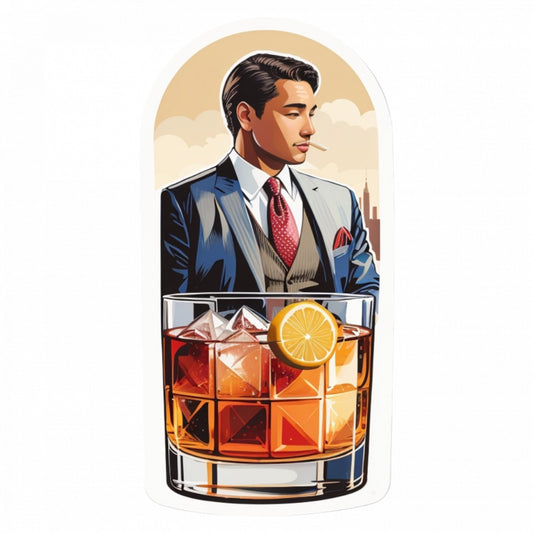 Set 3 bucati, Sticker decorativ, Cocktail old fashion, Rezistent la apa, NO979, 6 cm, Multicolor