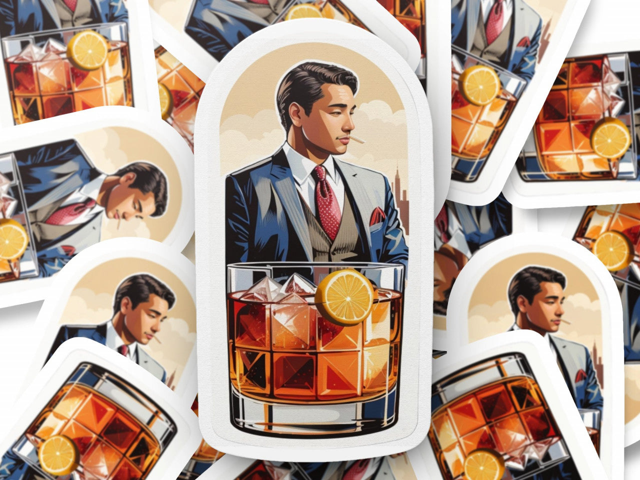 Set 3 bucati, Sticker decorativ, Cocktail old fashion, Rezistent la apa, NO979, 6 cm, Multicolor