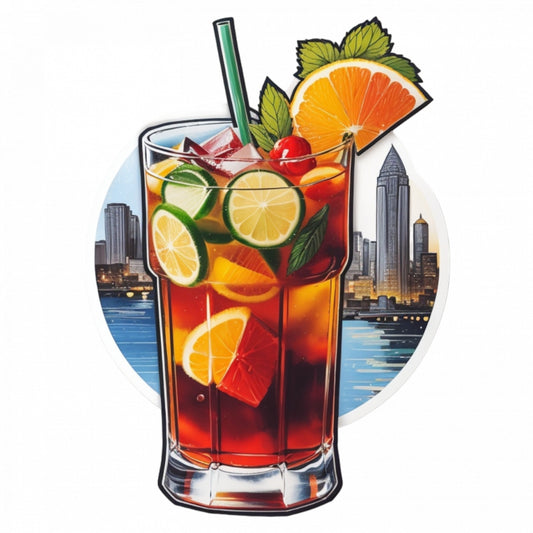Set 3 bucati, Sticker decorativ, Cocktail Pimm's cu lime, Rezistent la apa, NO1056, 6 cm, Multicolor