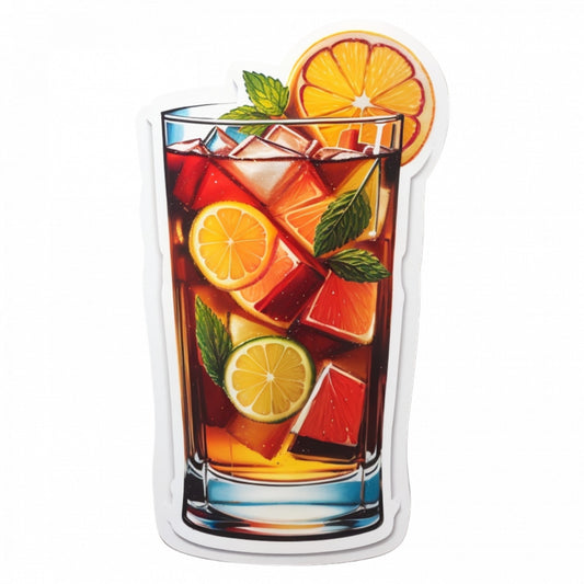 Set 3 bucati, Sticker decorativ, Cocktail Pimm's cu portocale si menta, Rezistent la apa, NO1055, 6 cm, Multicolor