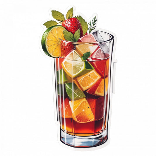 Set 3 bucati, Sticker decorativ, Cocktail Pimm's, Rezistent la apa, NO1054, 6 cm, Multicolor