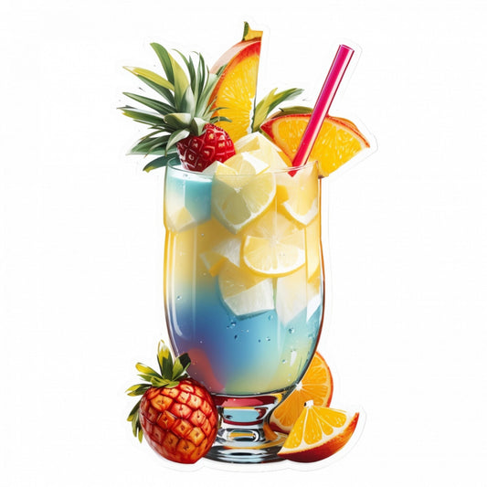Set 3 bucati, Sticker decorativ, Cocktail Pina Colada cu ananas si capsuna, Rezistent la apa, NO1058, 6 cm, Multicolor