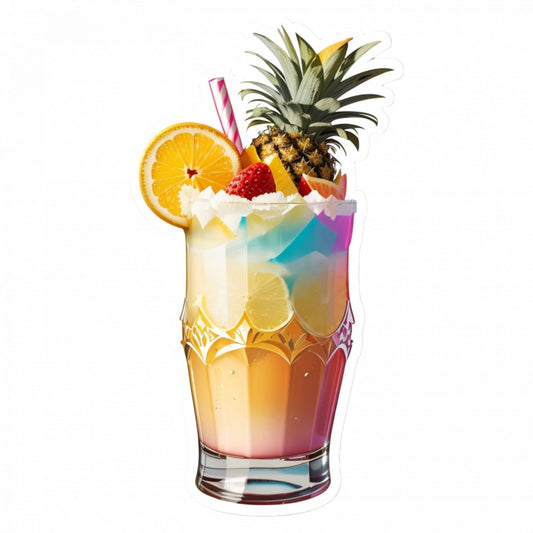 Set 3 bucati, Sticker decorativ, Cocktail Pina Colada cu ananas, Rezistent la apa, NO1057, 6 cm, Multicolor