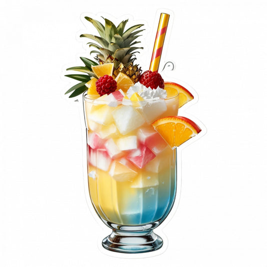 Set 3 bucati, Sticker decorativ, Cocktail Pina Colada cu portocale si capsune, Rezistent la apa, NO1060, 6 cm, Multicolor