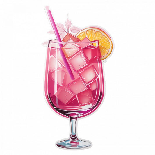 Set 3 bucati, Sticker decorativ, Cocktail pink lady, Rezistent la apa, NO1061, 6 cm, Multicolor