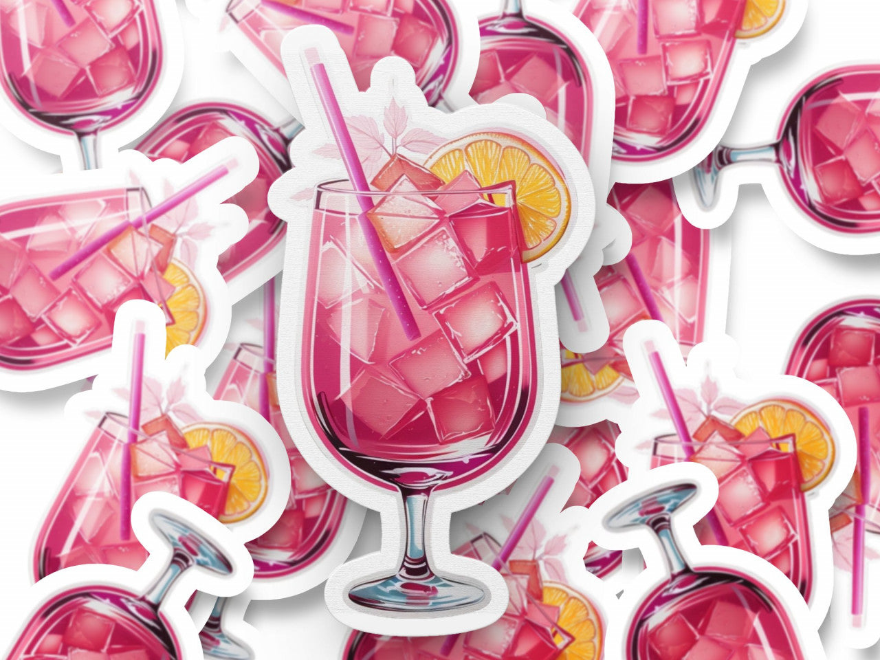 Set 3 bucati, Sticker decorativ, Cocktail pink lady, Rezistent la apa, NO1061, 6 cm, Multicolor
