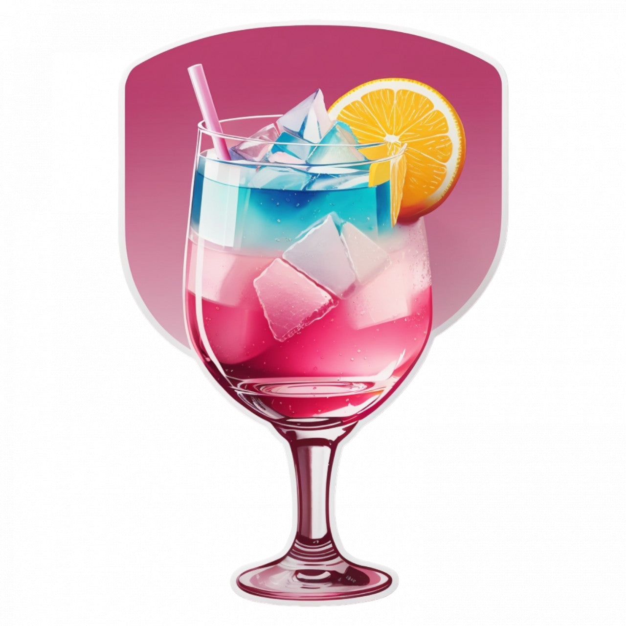 Set 3 bucati, Sticker decorativ, Cocktail pink martini cu gheata, Rezistent la apa, NO1066, 6 cm, Multicolor