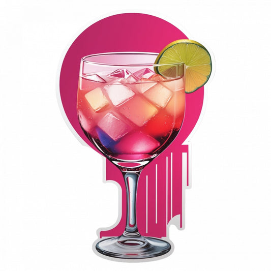 Set 3 bucati, Sticker decorativ, Cocktail pink martini cu lime, Rezistent la apa, NO1064, 6 cm, Multicolor