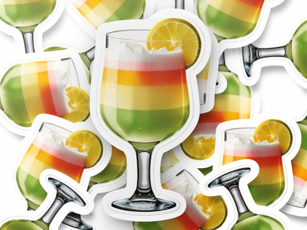 Set 3 bucati, Sticker decorativ, Cocktail Pisco sour, Rezistent la apa, NO1074, 6 cm, Multicolor