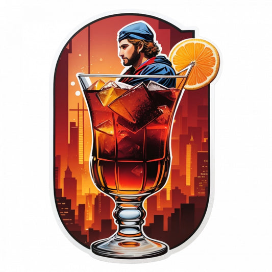 Set 3 bucati, Sticker decorativ, Cocktail Rob Roy in oras, Rezistent la apa, NO1133, 6 cm, Multicolor