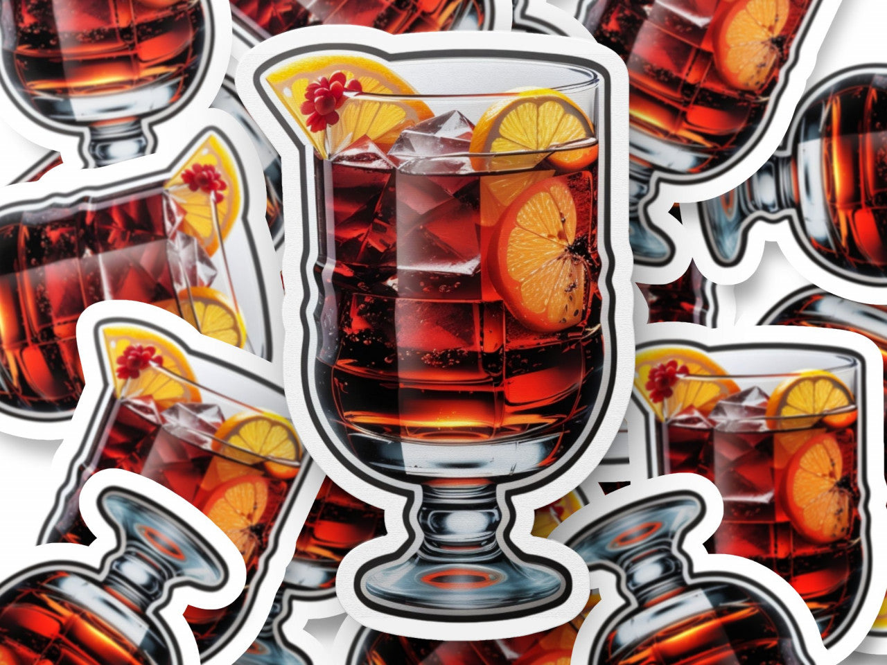 Set 3 bucati, Sticker decorativ, Cocktail Rob Roy, Rezistent la apa, NO1132, 6 cm, Multicolor