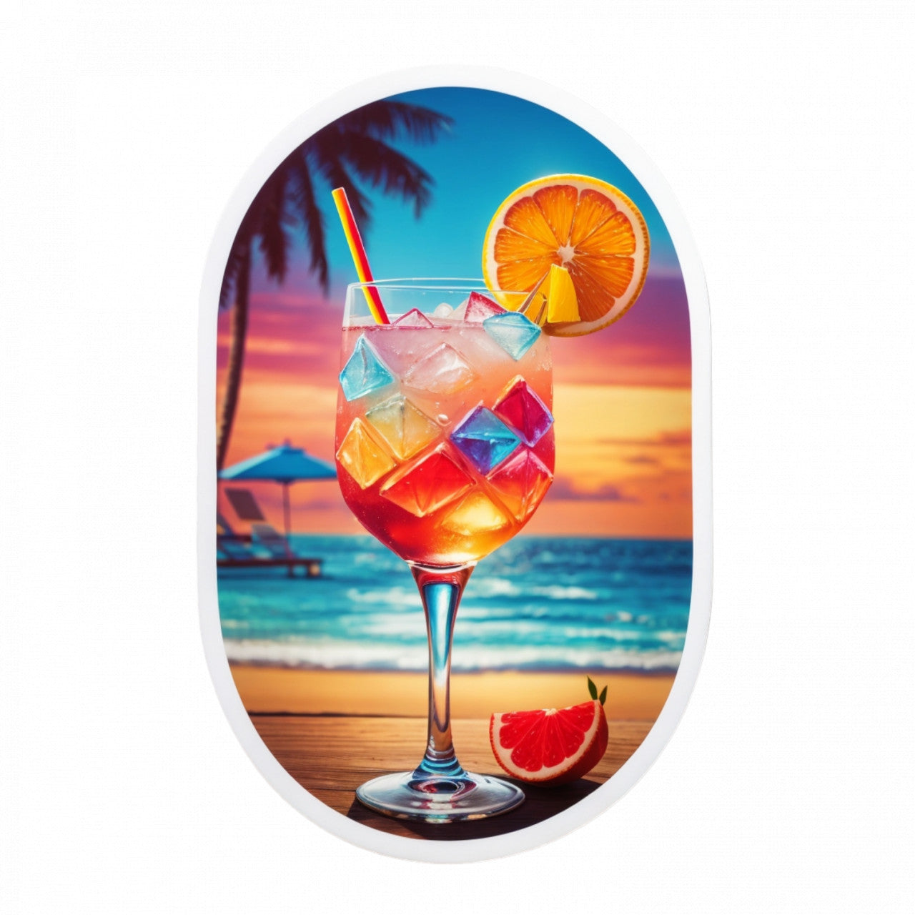 Set 3 bucati, Sticker decorativ, Cocktail sex on the beach pe plaja, Rezistent la apa, NO1196, 6 cm, Multicolor