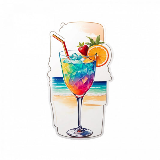 Set 3 bucati, Sticker decorativ, Cocktail sex on the beach pe plaja, Rezistent la apa, NO1197, 6 cm, Multicolor