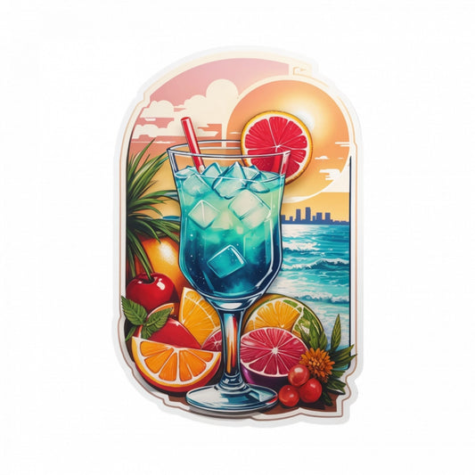 Set 3 bucati, Sticker decorativ, Cocktail sex on the beach, Rezistent la apa, NO1195, 6 cm, Multicolor