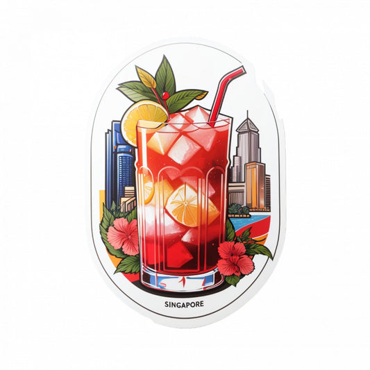 Set 3 bucati, Sticker decorativ, Cocktail Singapore sling cu gheata si lamaie, Rezistent la apa, NO1230, 6 cm, Multicolor