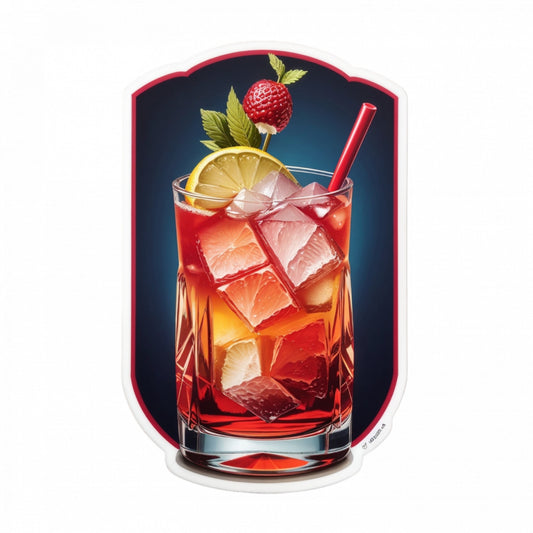 Set 3 bucati, Sticker decorativ, Cocktail Singapore sling cu gheata si menta, Rezistent la apa, NO1232, 6 cm, Multicolor