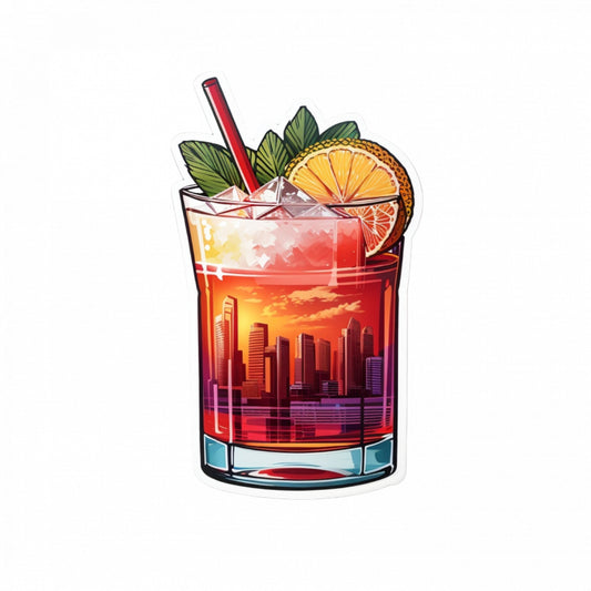 Set 3 bucati, Sticker decorativ, Cocktail Singapore sling,pahar oras Rezistent la apa, NO1231, 6 cm, Multicolor