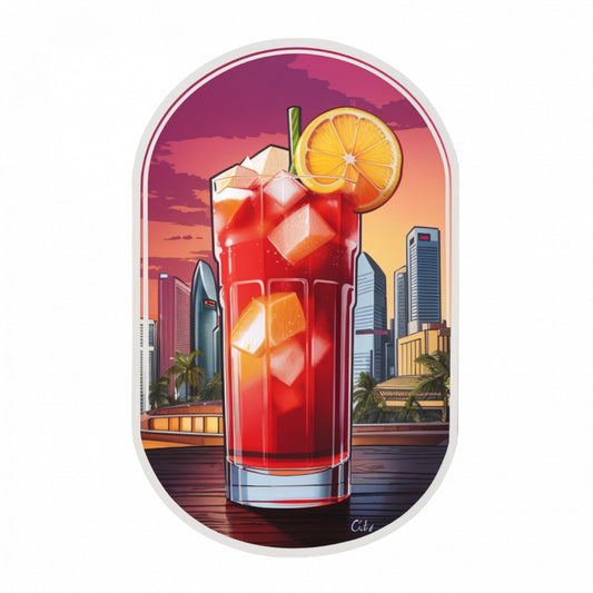 Set 3 bucati, Sticker decorativ, Cocktail Singapore sling, Rezistent la apa, NO1229, 6 cm, Multicolor