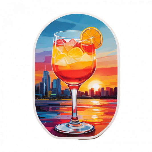 Set 3 bucati, Sticker decorativ, Cocktail Tequila sunrise la rasarit, Rezistent la apa, NO1293, 6 cm, Multicolor