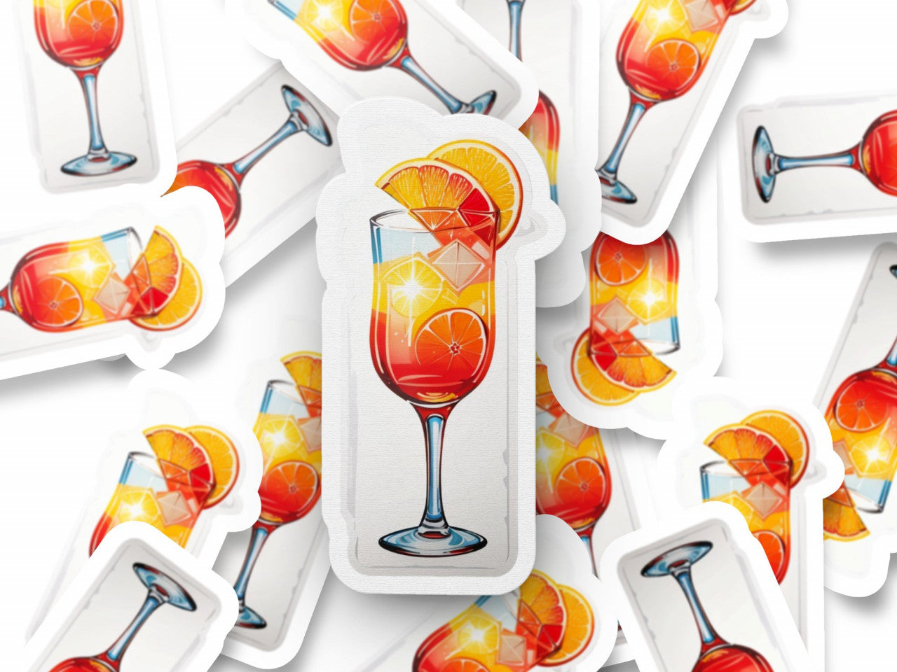 Set 3 bucati, Sticker decorativ, Cocktail Tequila sunrise, Rezistent la apa, NO1291, 6 cm, Multicolor