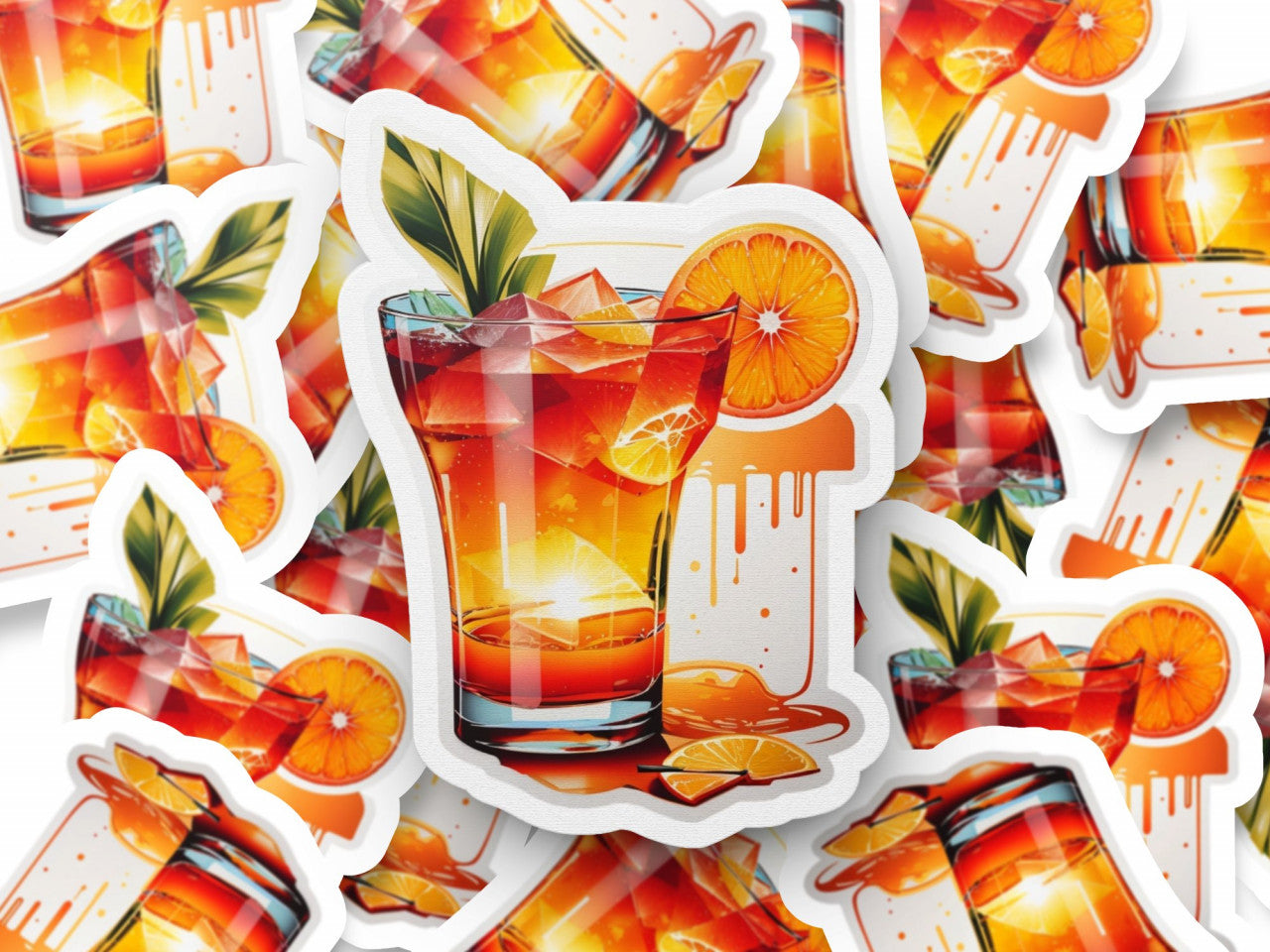 Set 3 bucati, Sticker decorativ, Cocktail Tequila sunrise, Rezistent la apa, NO1292, 6 cm, Multicolor