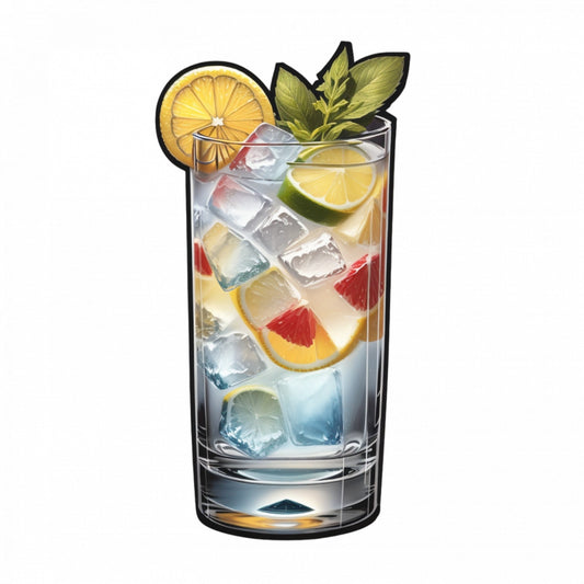 Set 3 bucati, Sticker decorativ, Cocktail Tom Collins cu menta, Rezistent la apa, NO1308, 6 cm, Multicolor