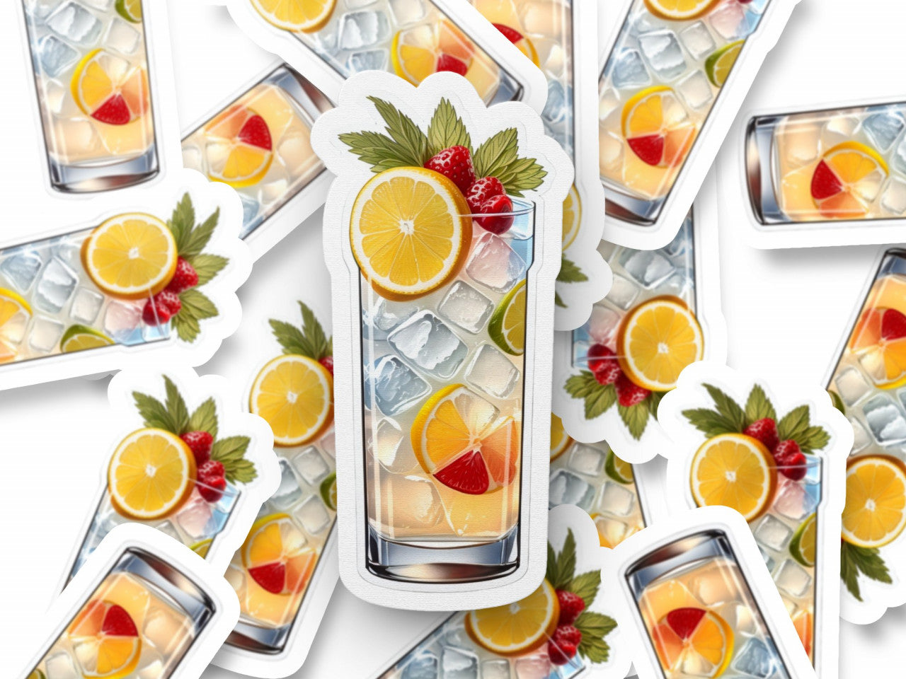 Set 3 bucati, Sticker decorativ, Cocktail Tom Collins, Rezistent la apa, NO1306, 6 cm, Multicolor