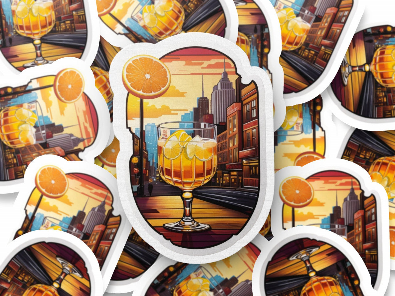 Set 3 bucati, Sticker decorativ, Cocktail whisky sour pe seara, Rezistent la apa, NO1376, 6 cm, Multicolor