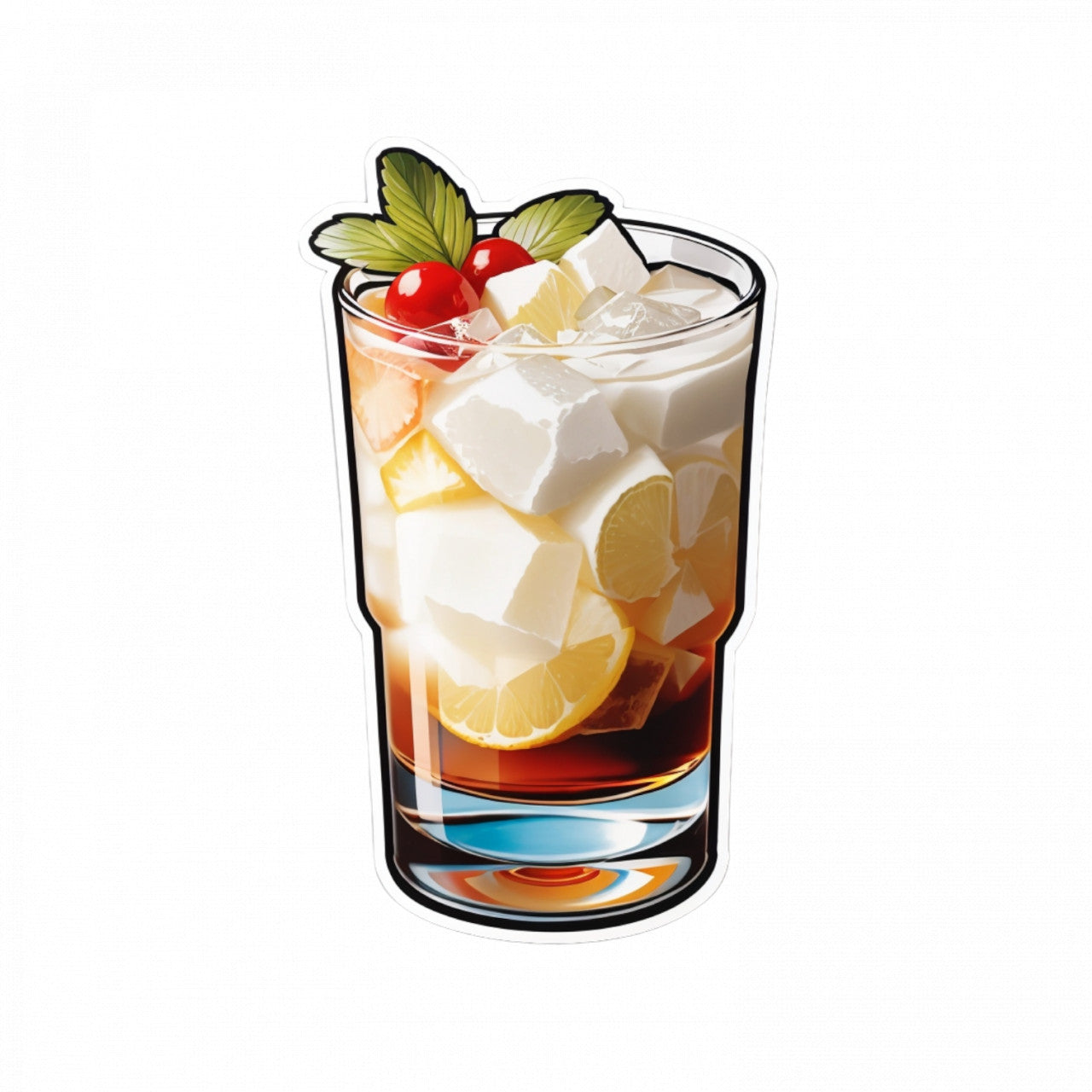 Set 3 bucati, Sticker decorativ, Cocktail white russian cu cirese, Rezistent la apa, NO1379, 6 cm, Multicolor