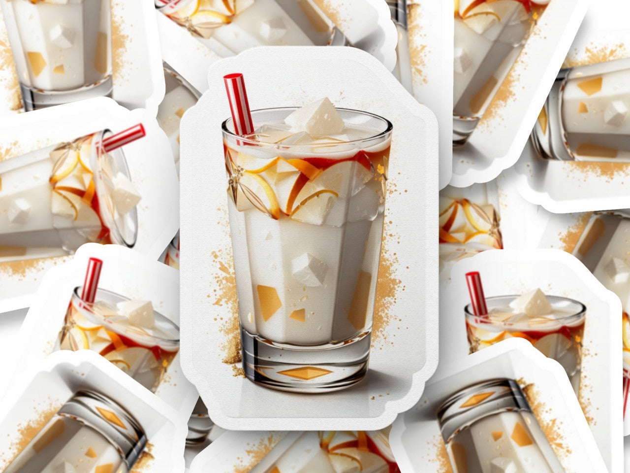 Set 3 bucati, Sticker decorativ, Cocktail white russian , Rezistent la apa, NO1377, 6 cm, Multicolor