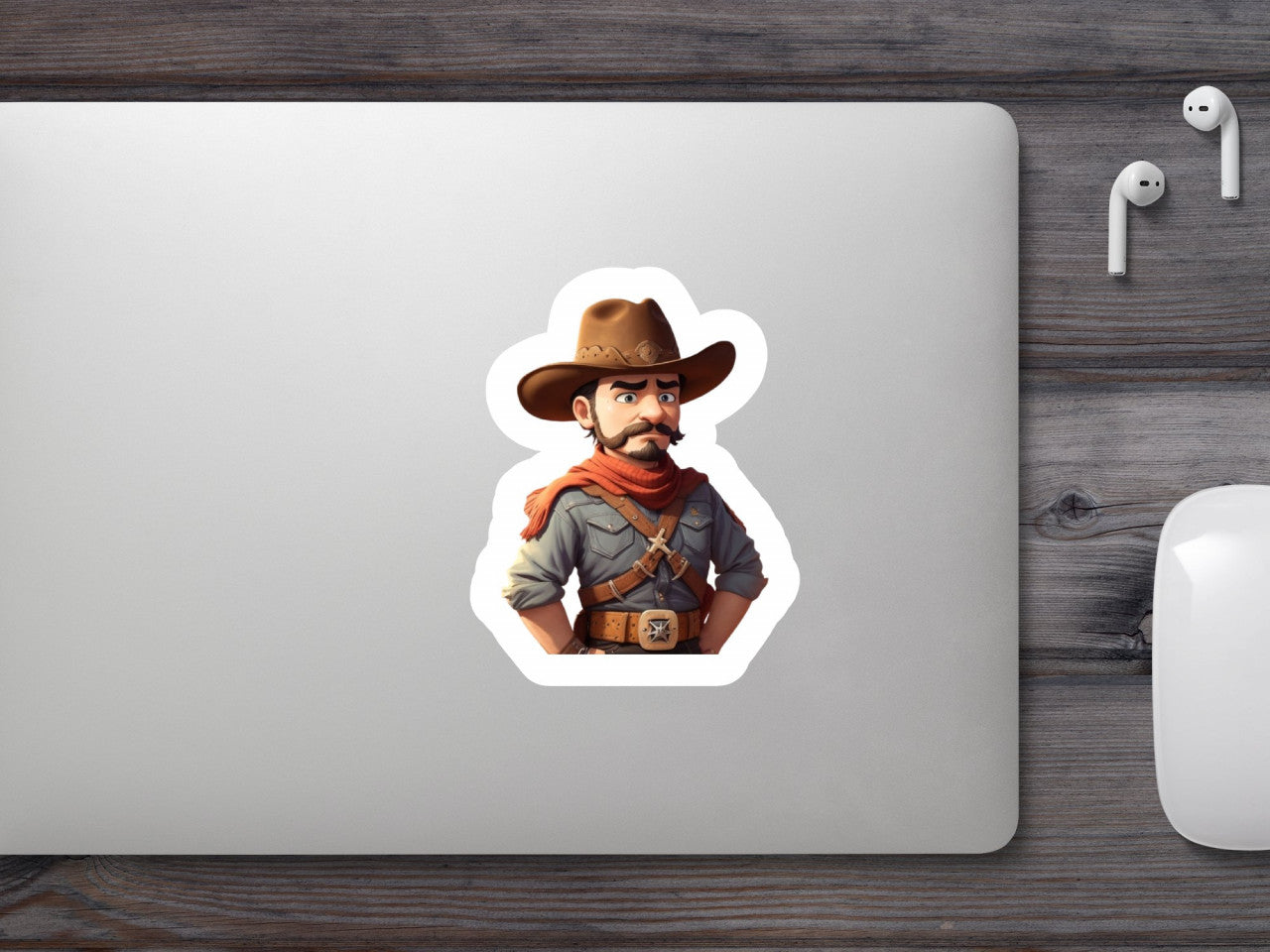Set 3 bucati, Sticker decorativ, Cowboy cu esarfa si curele, Rezistent la apa, NO2030, 6 cm, Multicolor