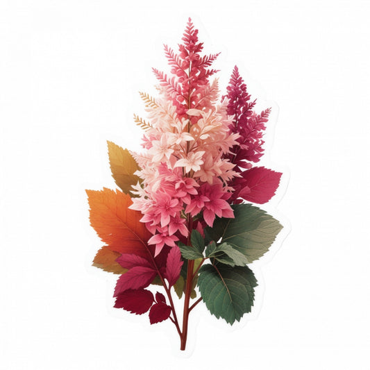 Set 3 bucati, Sticker decorativ, Creanga cu flori de Astilbe, Rezistent la apa, NO130, 6 cm, Multicolor
