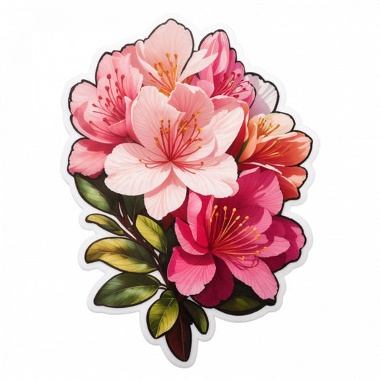 Set 3 bucati, Sticker decorativ, Creanga de flori azalea inflorite, Rezistent la apa, NO106, 6 cm, Multicolor