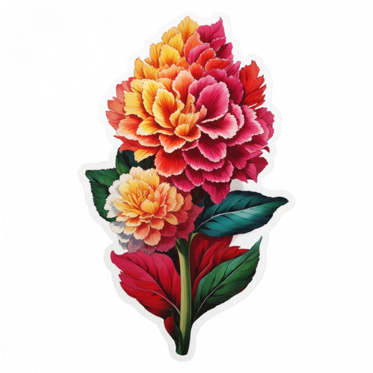 Set 3 bucati, Sticker decorativ, Creanga flori Creasta cocosului, Rezistent la apa, NO354, 6 cm, Multicolor