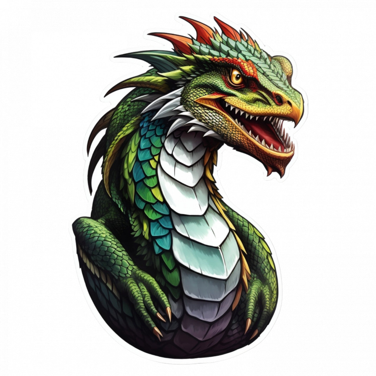 Set 3 bucati, Sticker decorativ, Creatura mitologica basilisk bust, Rezistent la apa, NO78, 6 cm, Multicolor