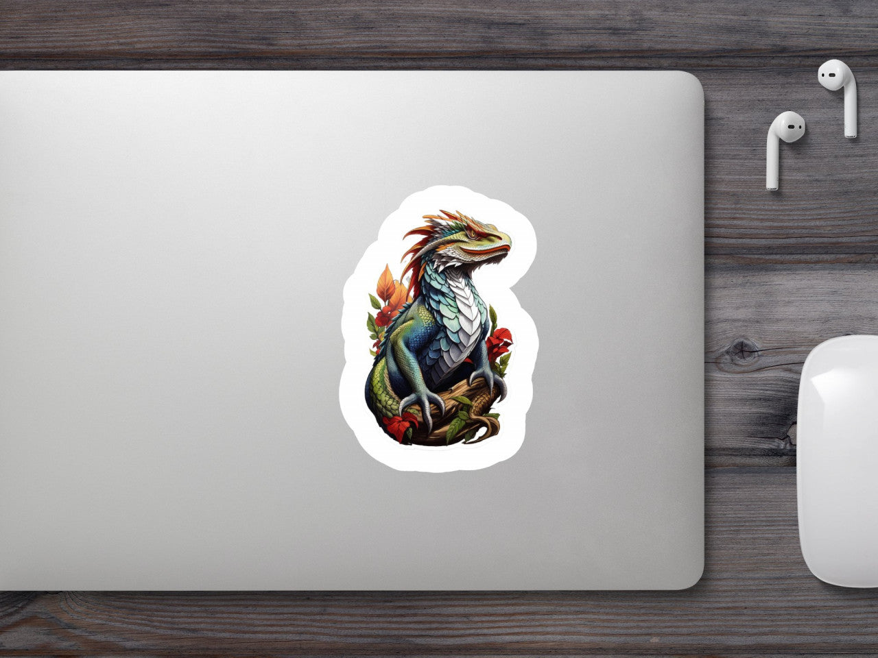 Set 3 bucati, Sticker decorativ, Creatura mitologica basilisk in jungla, Rezistent la apa, NO77, 6 cm, Multicolor