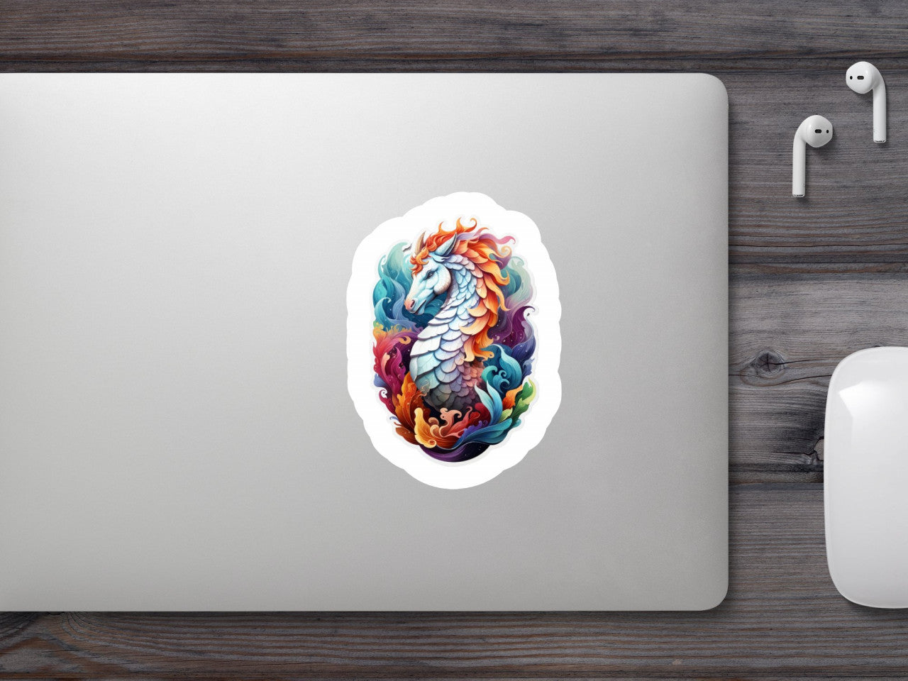 Set 3 bucati, Sticker decorativ, Creatura mitologica Hippocampus, Rezistent la apa, NO700, 6 cm, Multicolor
