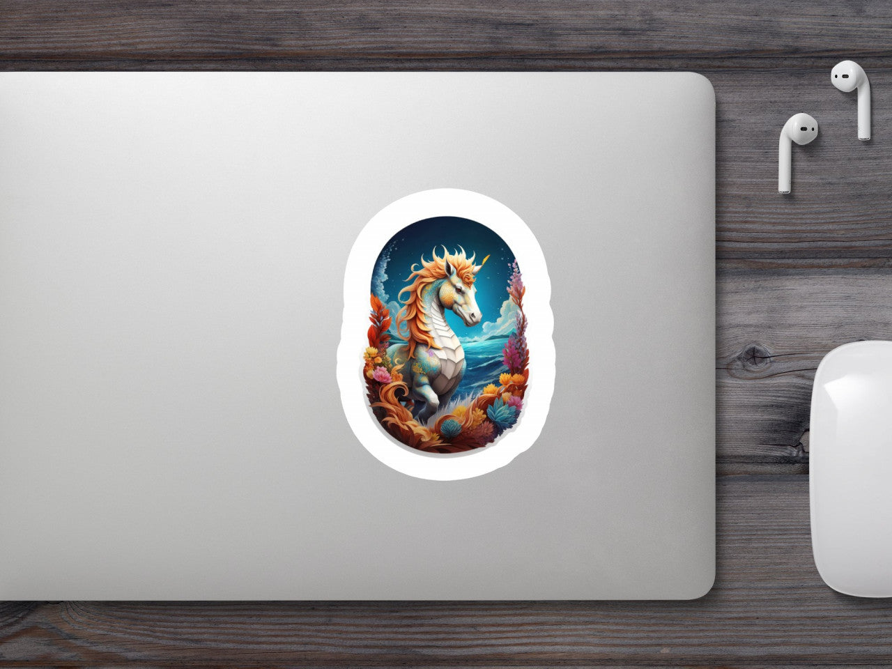 Set 3 bucati, Sticker decorativ, Creatura mitologica Hippocampus, Rezistent la apa, NO702, 6 cm, Multicolor