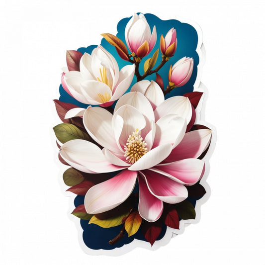 Set 3 bucati, Sticker decorativ, Crenguta cu flori de magnolia, Rezistent la apa, NO848, 6 cm, Multicolor