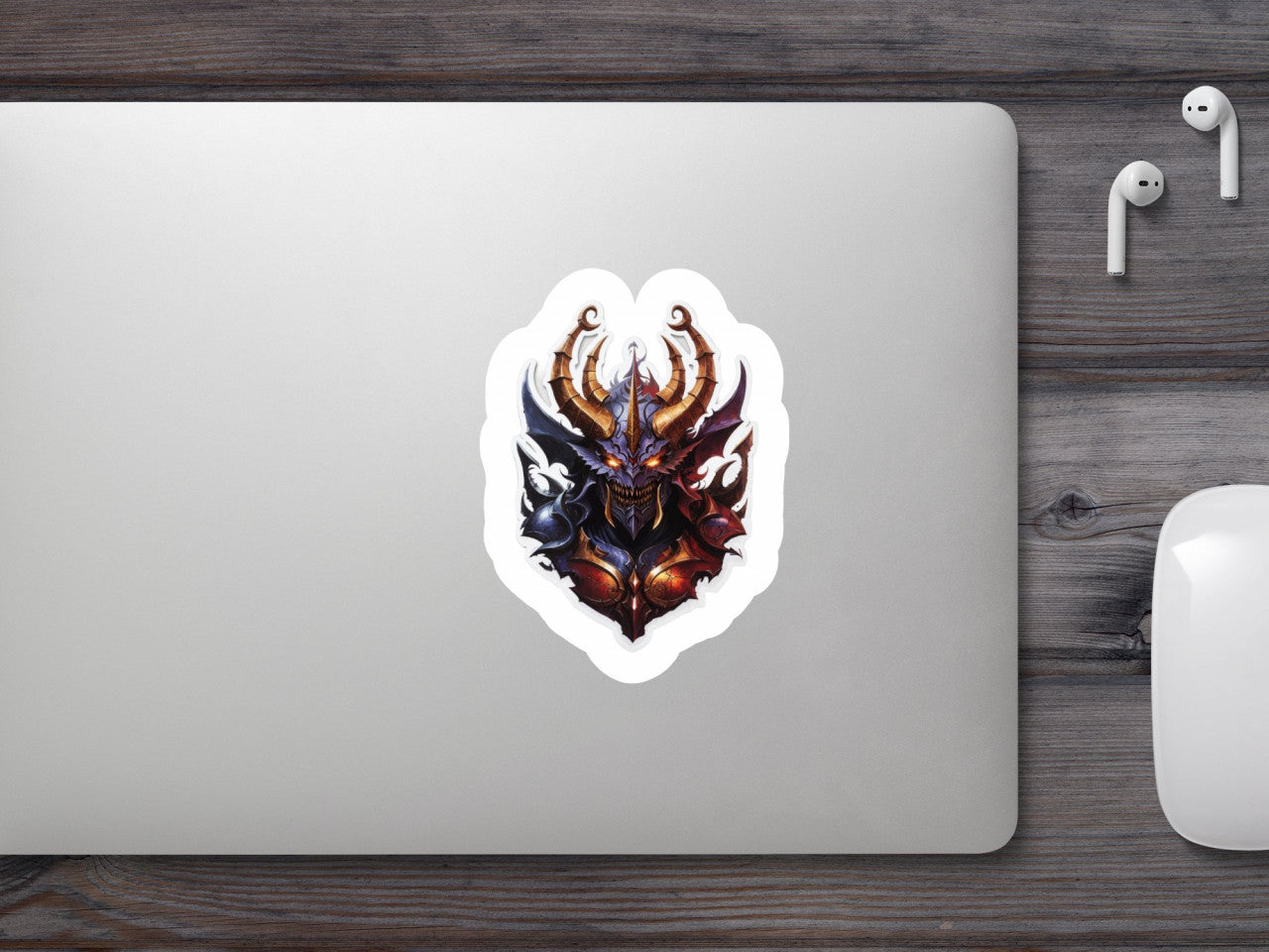 Set 3 bucati, Sticker decorativ, Demon Ahriman masca cu coarne, Rezistent la apa, NO230, 6 cm, Multicolor