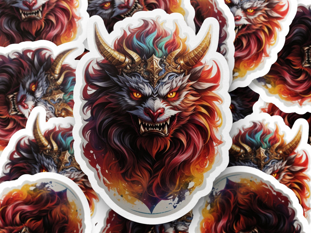 Set 3 bucati, Sticker decorativ, Demon Stolas cu coarne si colti, Rezistent la apa, NO1258, 6 cm, Multicolor