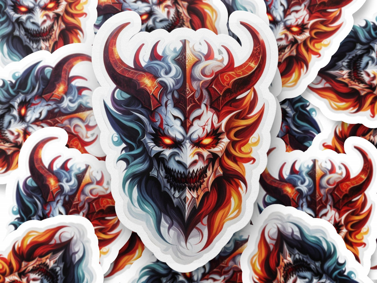 Set 3 bucati, Sticker decorativ, Demon Valac, Rezistent la apa, NO1338, 6 cm, Multicolor