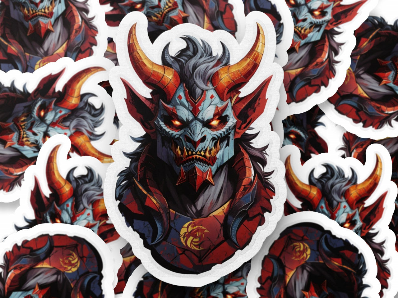 Set 3 bucati, Sticker decorativ, Demonul Hauras, Rezistent la apa, NO666, 6 cm, Multicolor