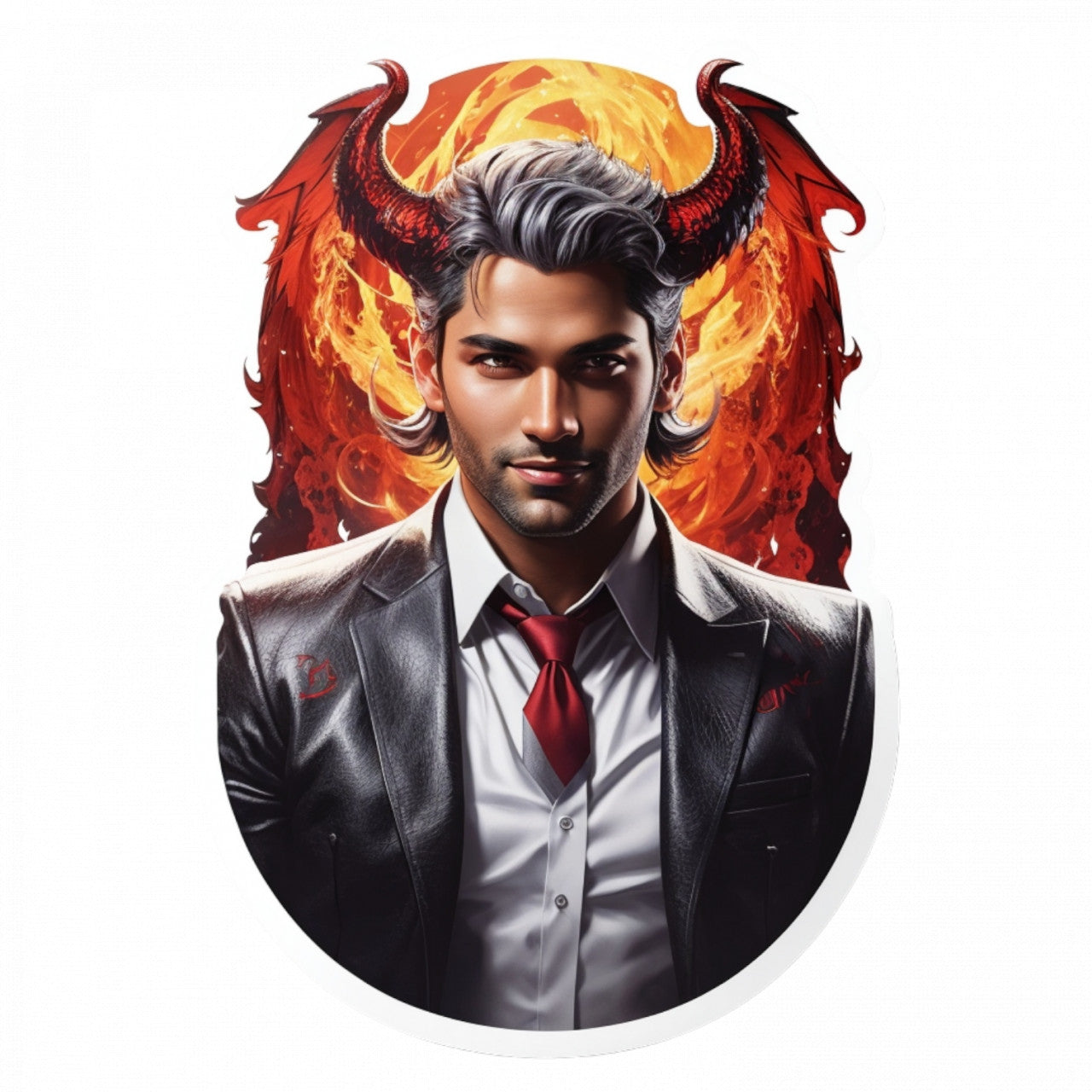 Set 3 bucati, Sticker decorativ, Demonul Lucifer in costum cu cravata, Rezistent la apa, NO829, 6 cm, Multicolor