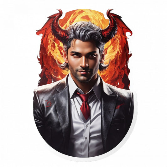 Set 3 bucati, Sticker decorativ, Demonul Lucifer in costum cu cravata, Rezistent la apa, NO829, 6 cm, Multicolor