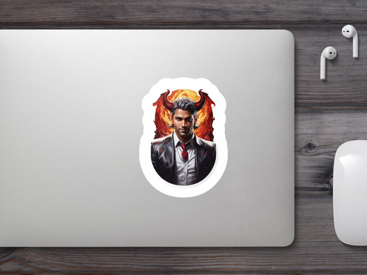 Set 3 bucati, Sticker decorativ, Demonul Lucifer in costum cu cravata, Rezistent la apa, NO829, 6 cm, Multicolor