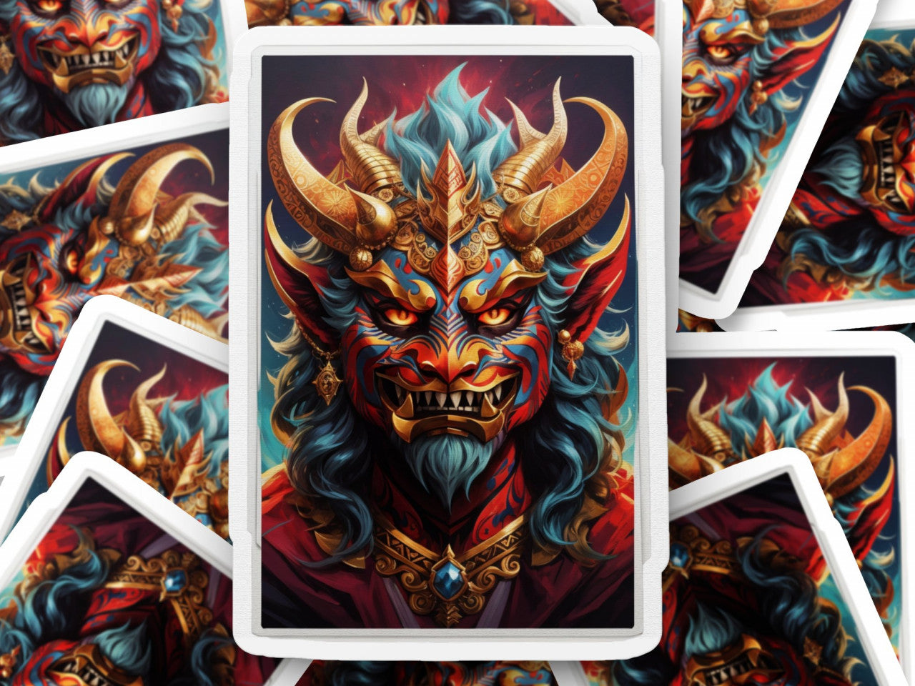 Set 3 bucati, Sticker decorativ, Demonul Paimon cu coarne si colti, Rezistent la apa, NO1001, 6 cm, Multicolor